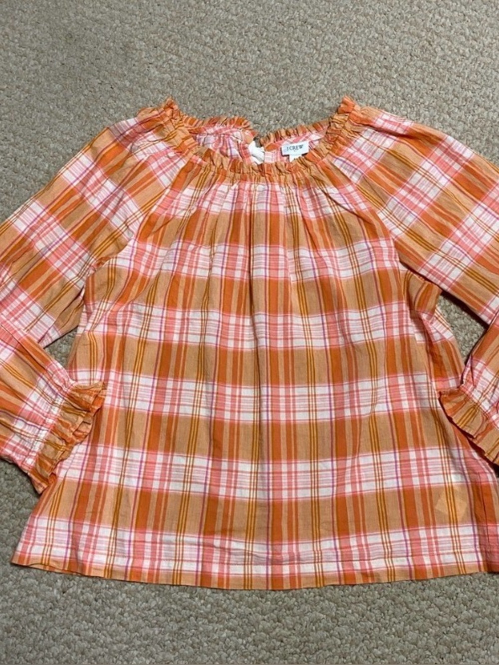 J.Crew womens size medium  sherbet plaid flowy blouse with tie back NWOT